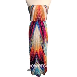 BodyCentra Strapless Rainbow Colored Maxi Dress